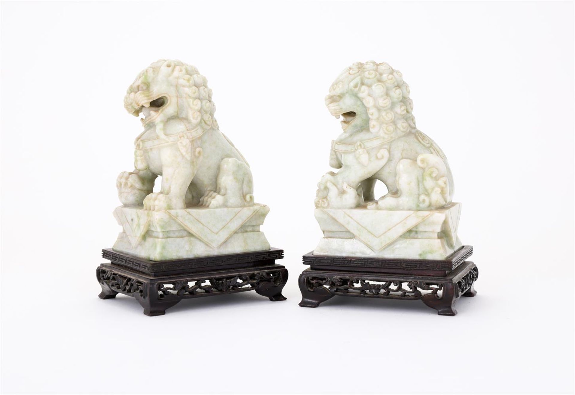 A pair of Chinese jadeite Buddhist lions - Image 3 of 5