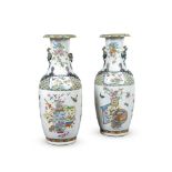 A large pair of Cantonese vases