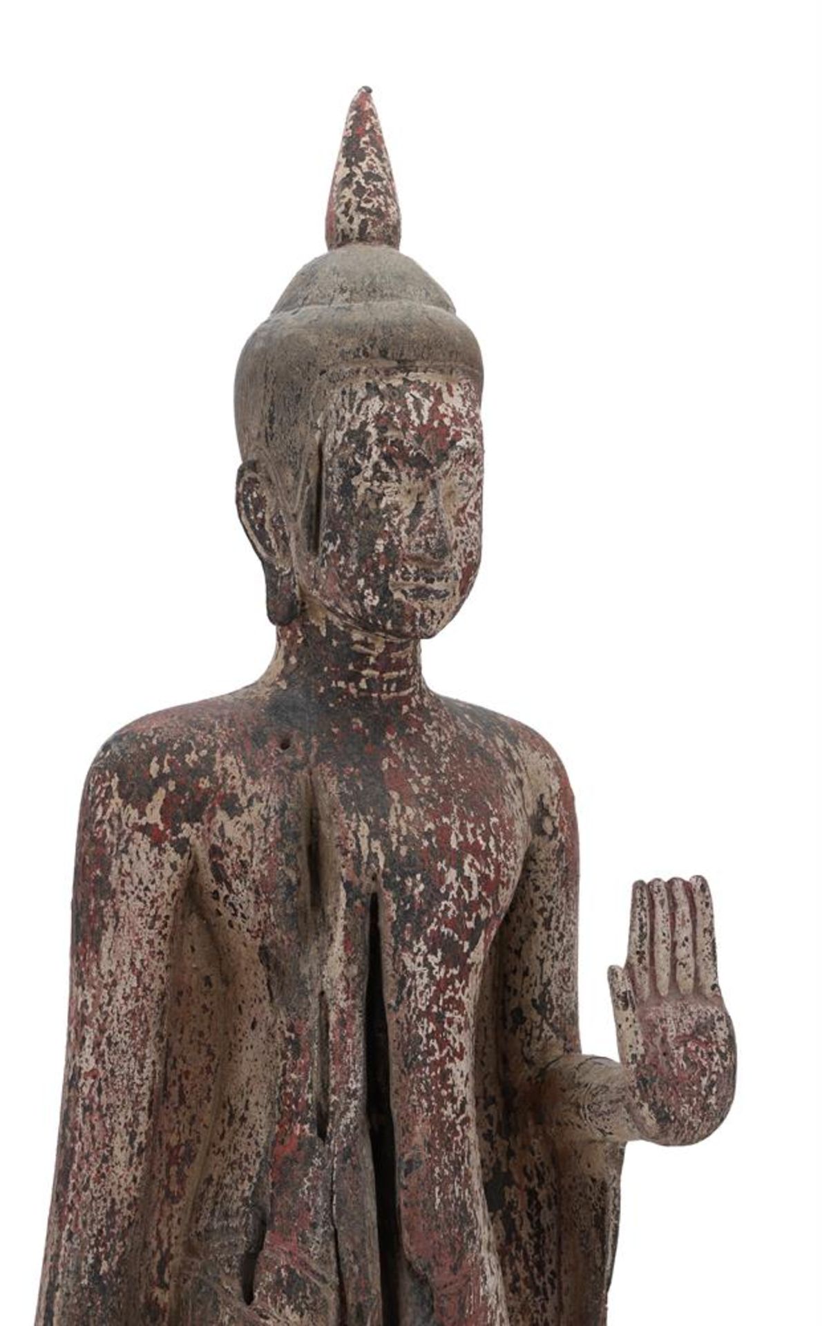 A carved and painted wood figure of Buddha - Bild 2 aus 2