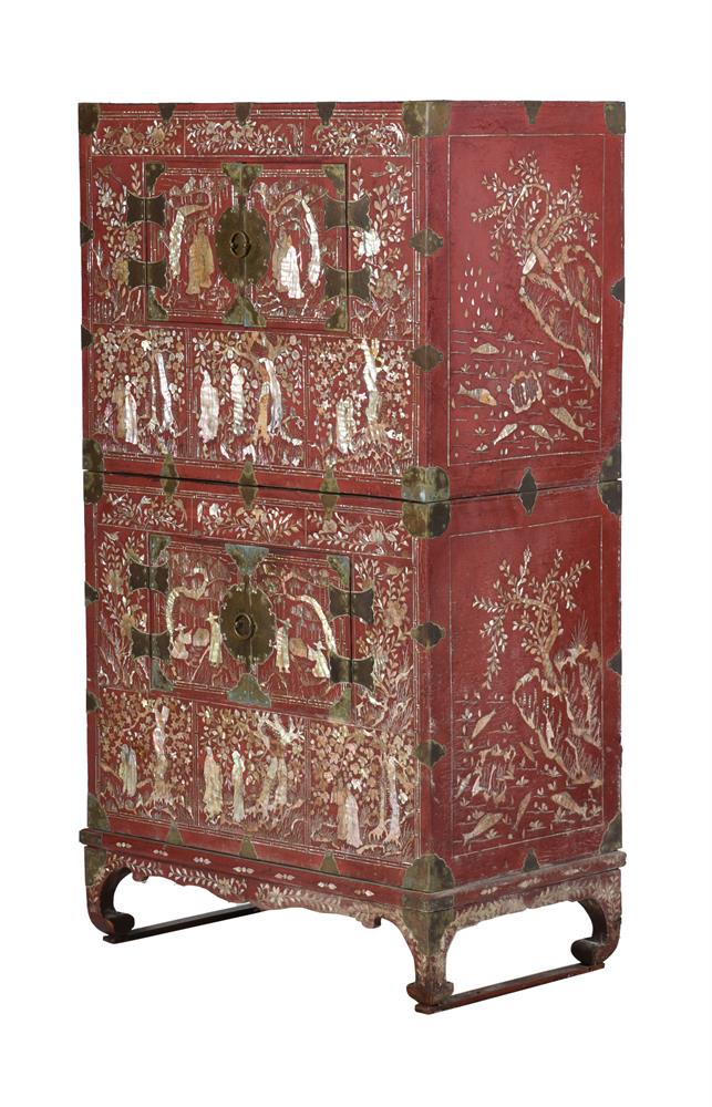 Y Two Korean red lacquer cabinets inlaid with mother of pearl - Image 2 of 5