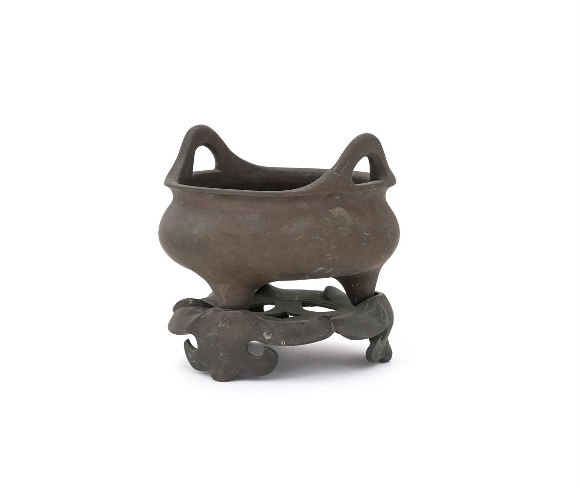 A Chinese bronze tripod censer and stand - Image 2 of 3
