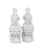 A pair of large Chinese dehua groups of Guanyin
