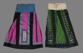 Two Chinese silk damask skirts