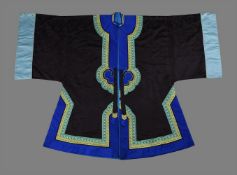 A Chinese deep-blue patterned silk damask ladies informal day robe