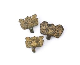 Three Chinese gilt bronze hooks