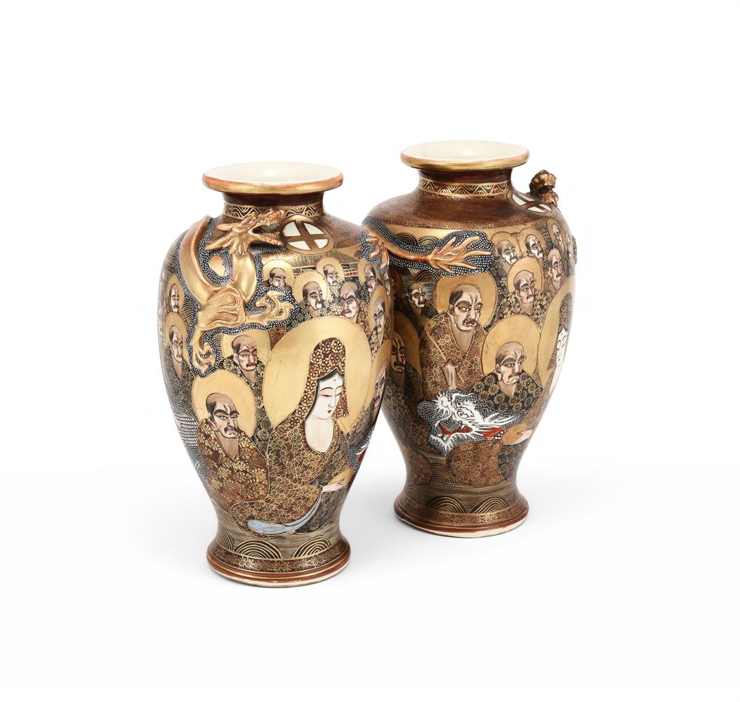 A pair of Japanese Satsuma pottery vases