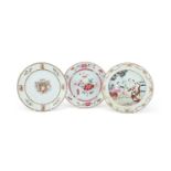 Three Chinese Famille Rose export plates