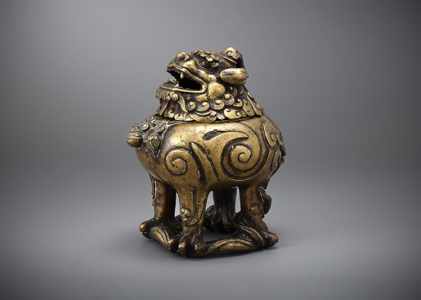 A Chinese gilt-bronze Luduan-form censer - Image 2 of 6