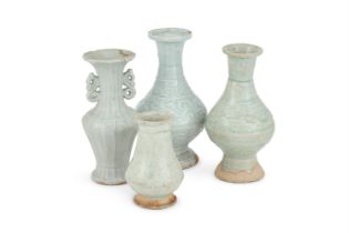 A group of four Chinese qingbai glazed vases