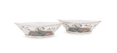 A pair of Chinese Famille Rose shaped dishes