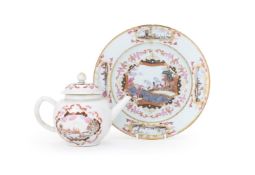 A Chinese Famille Rose export teapot and plate