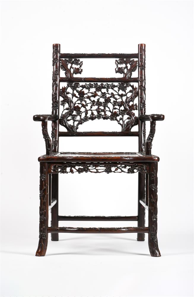A Chinese carved hongmu armchair - Image 2 of 3