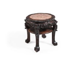 A Chinese hardwood and marble inset low occasional table