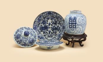 A Chinese blue and white 'marriage' ginger jar and cover