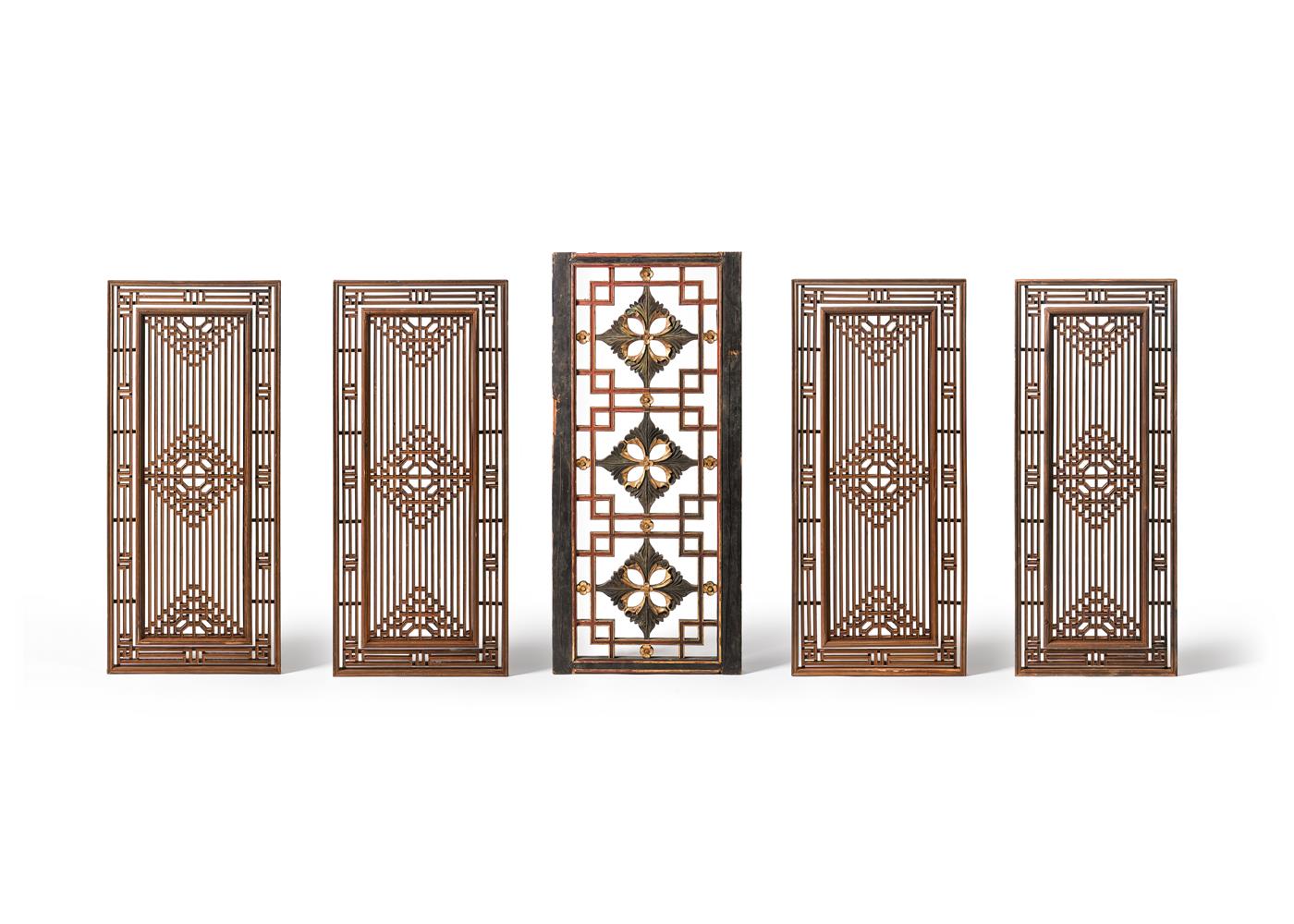Four Chinese lattice wood windows