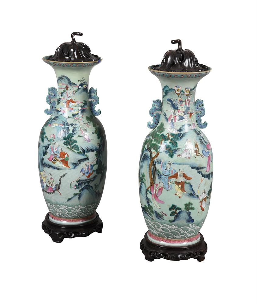 A pair of large Chinese Famille Rose 'Eight Immortals' baluster vases - Image 2 of 5
