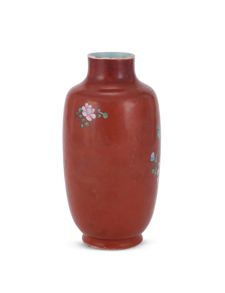 A Chinese coral-ground Famille Rose vase - Image 2 of 3