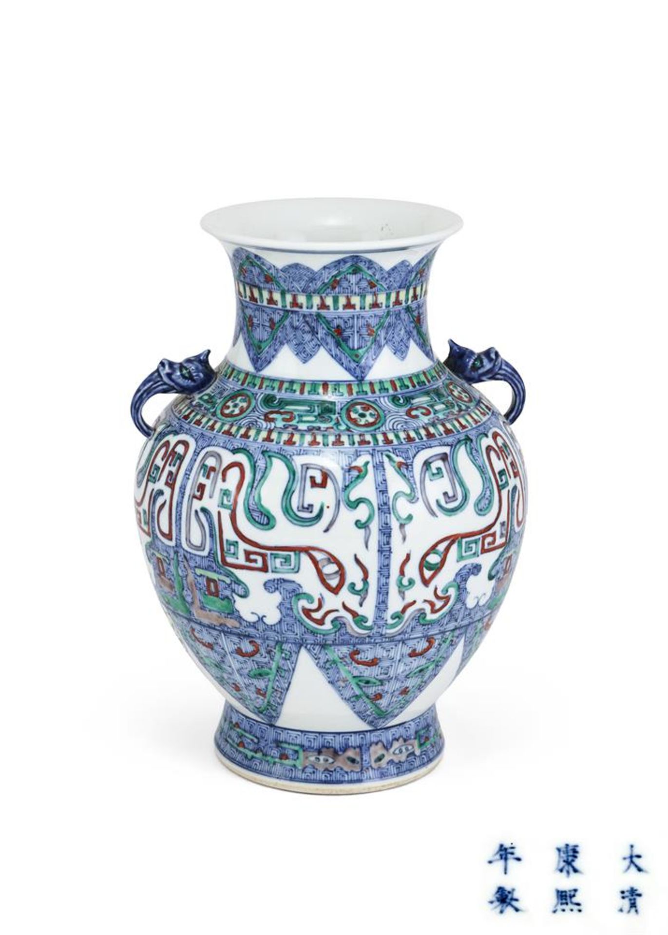 A Chinese doucai twin handled vase