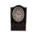 Y A SILVER AND TORTOISESHELL MOUNTED DESK CLOCK