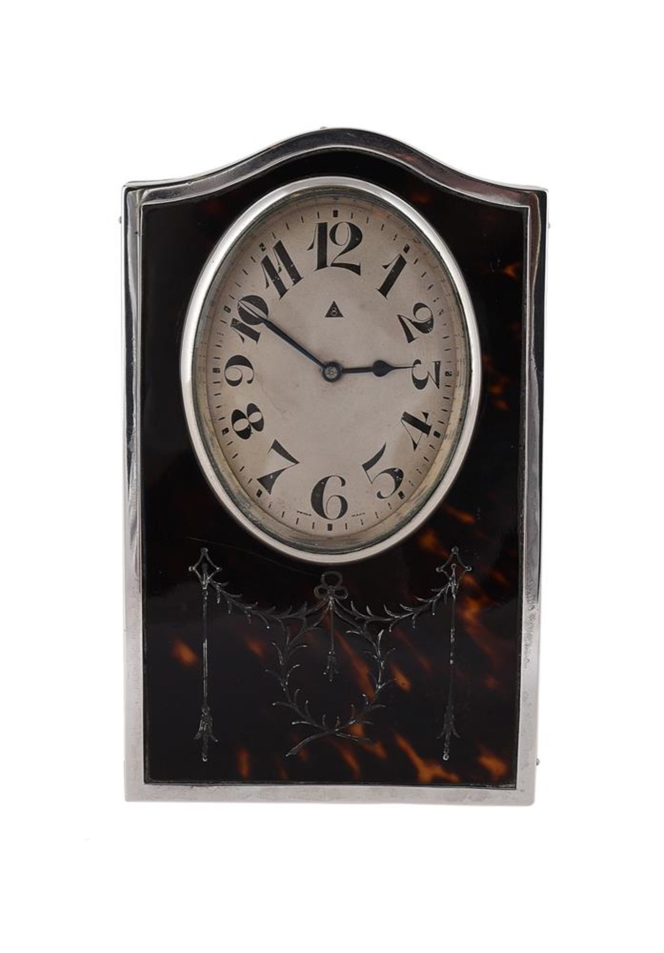 Y A SILVER AND TORTOISESHELL MOUNTED DESK CLOCK