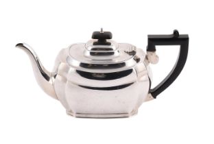 A SILVER SHAPED OBLONG TEA POT