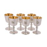 A SET OF SIX SILVER COMMEMORATIVE GOBLETS