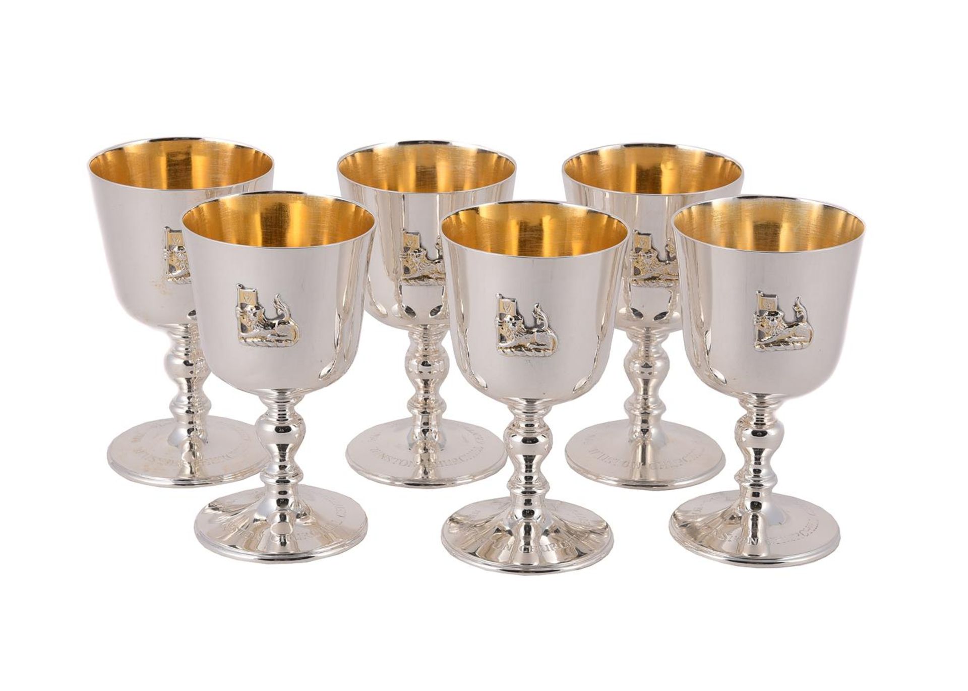 A SET OF SIX SILVER COMMEMORATIVE GOBLETS