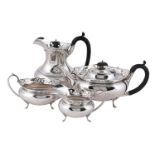 A SILVER OVAL FOUR PIECE TEA SET