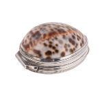 A SILVER MOUNTED COWRIE SHELL BOX