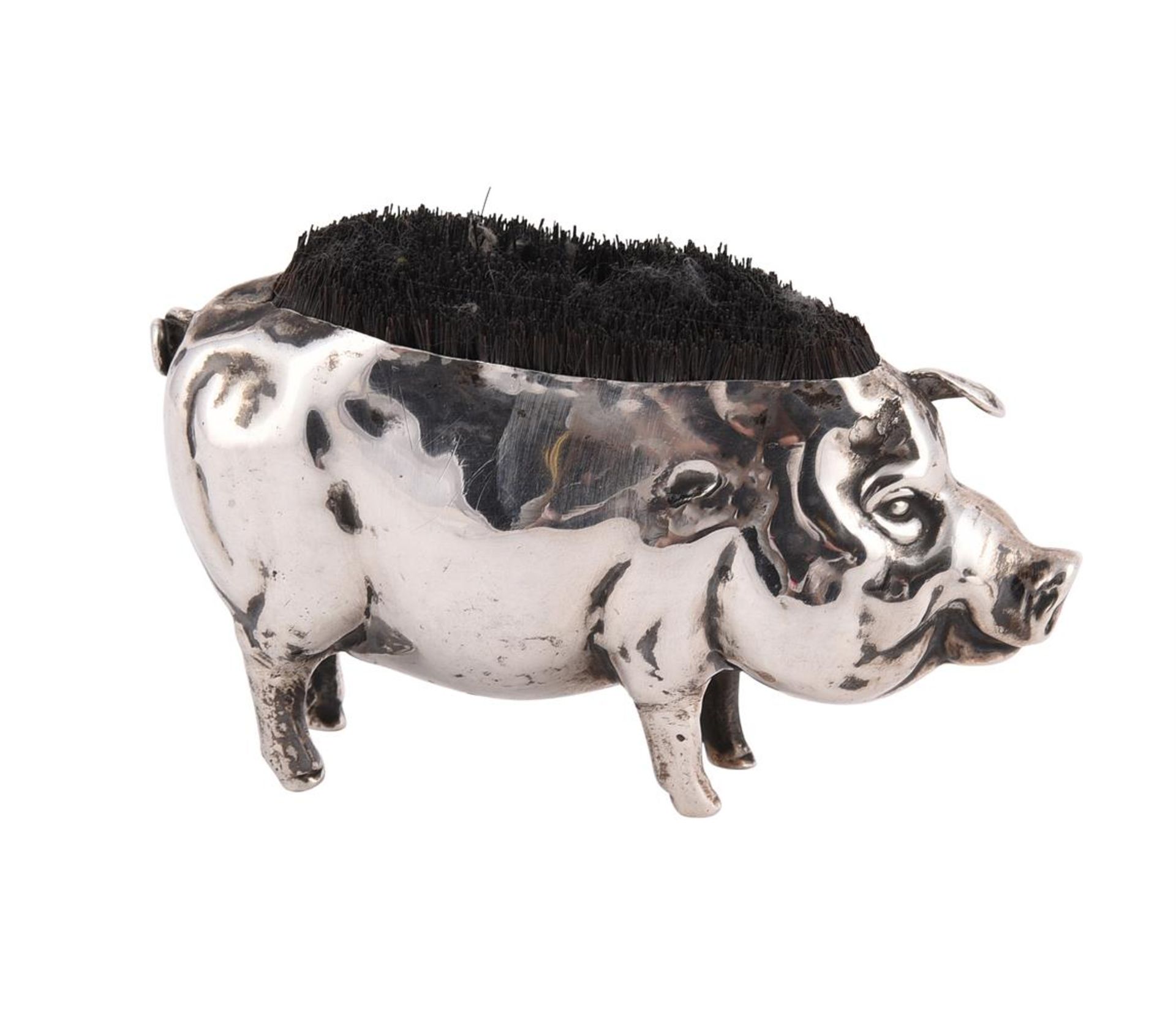 A SILVER PEN WIPE IN THE FORM OF A PIG