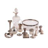 A COLLECTION OF SILVER AND SILVER MOUNTED GLASS ITEMS