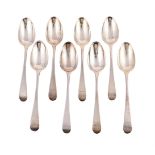 A SET OF SEVEN GEORGE III OLD ENGLISH PATTERN TABLE SPOONS