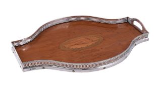 AN EDWARDIAN SILVER MOUNTED AND SATINWOOD TRAY