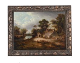 BRITISH SCHOOL (19TH CENTURY), COTTAGE IN A LANDSCAPE WITH FIGURES