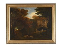 BRITISH SCHOOL (LATE 18TH /EARLY 19TH CENTURY), SEATED FIGURE WITH SHEEP IN A LANDSCAPE