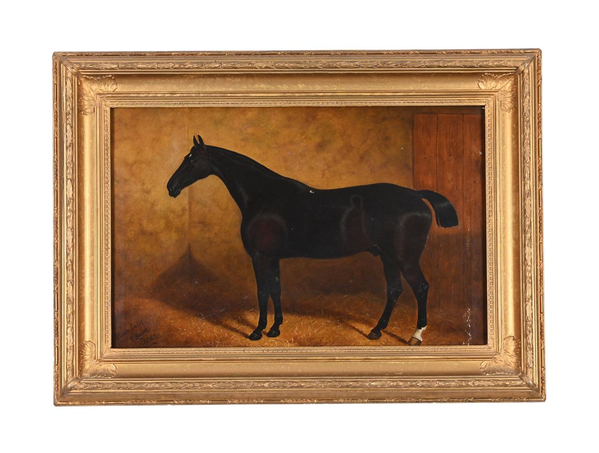 EDOUARD CORBET (19TH CENTURY), BLACK JACK, A HORSE IN A STABLE