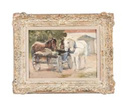 RUSSIAN SCHOOL (19TH CENTURY), HORSES WITH A CART