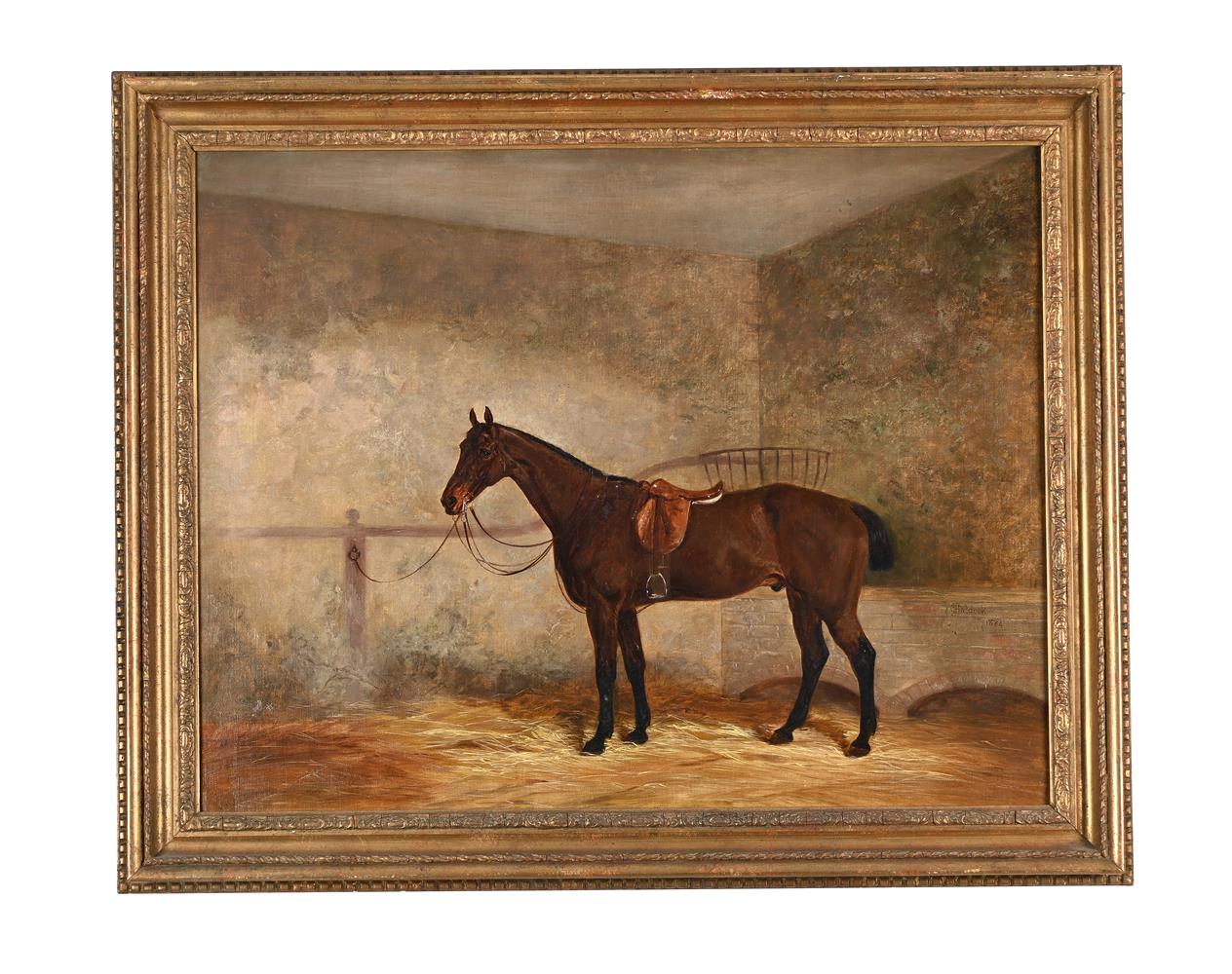 JAMES WALSHAM BALDOCK (BRITISH 1822-1898), A SADDLED BAY RACEHORSE IN A STABLE - Bild 2 aus 3