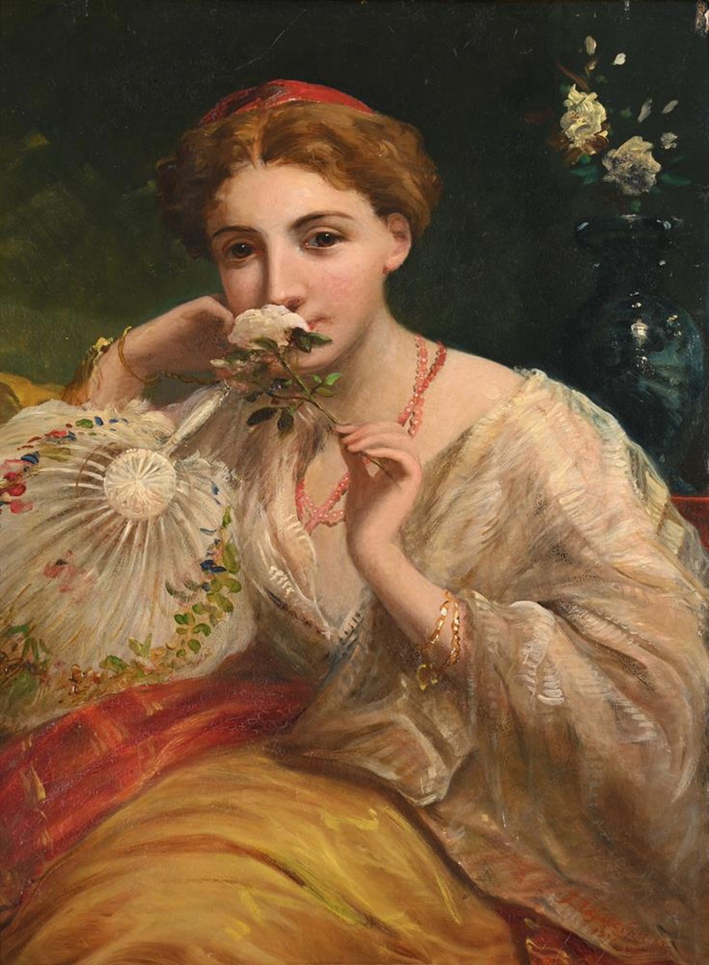 JAMES EDGELL COLLINS (BRITISH 1820-CIRCA 1875), PORTRAIT OF A LADY WITH A WHITE ROSE