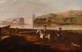 FOLLOWER OF PETER TILLEMANS, WILLIAM STONE ESQ RIDING IN A LANDSCAPE