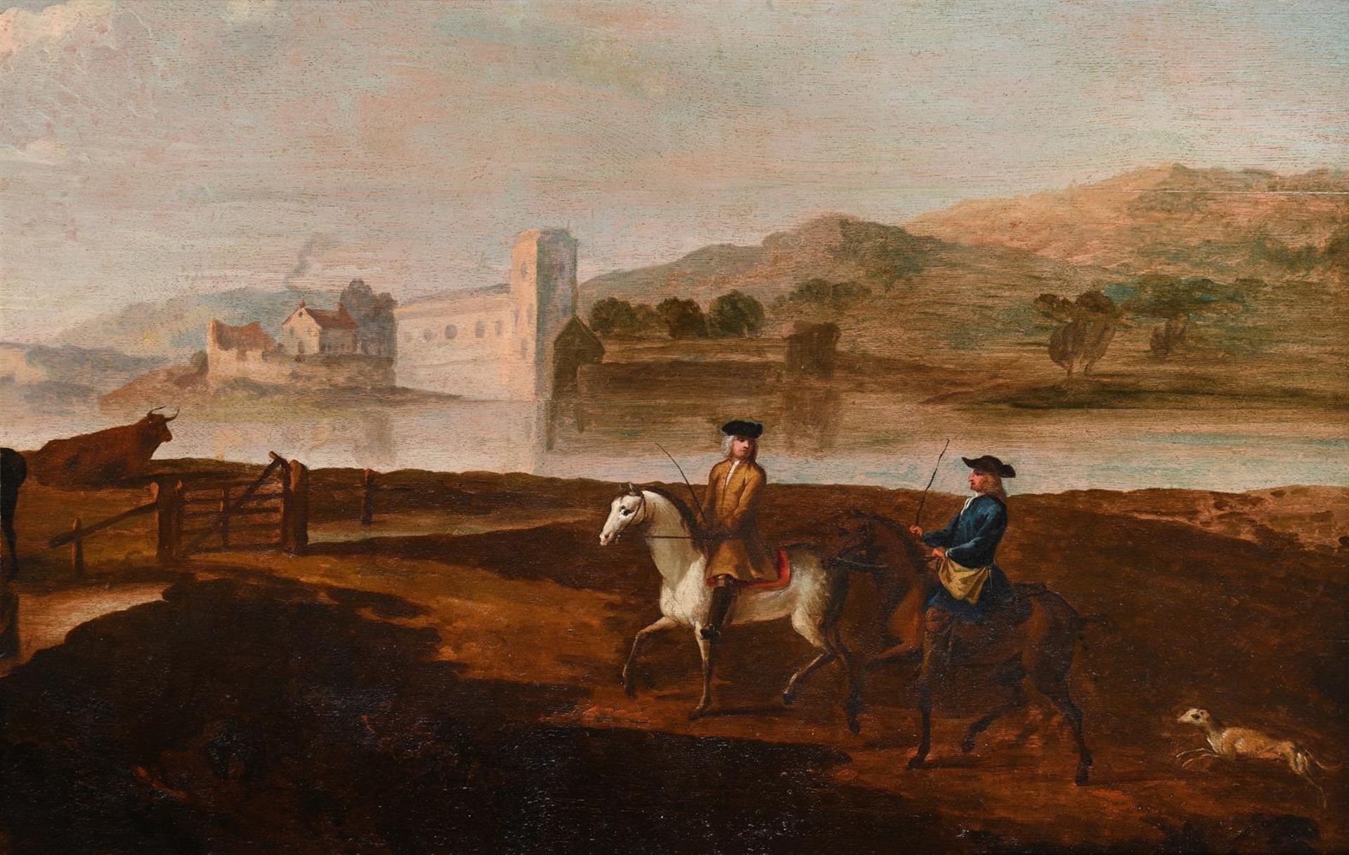 FOLLOWER OF PETER TILLEMANS, WILLIAM STONE ESQ RIDING IN A LANDSCAPE