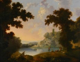 CIRCLE OF GEORGE BARRET (IRISH CIRCA 1728-1784), FISHING SCENE AT SUNSET