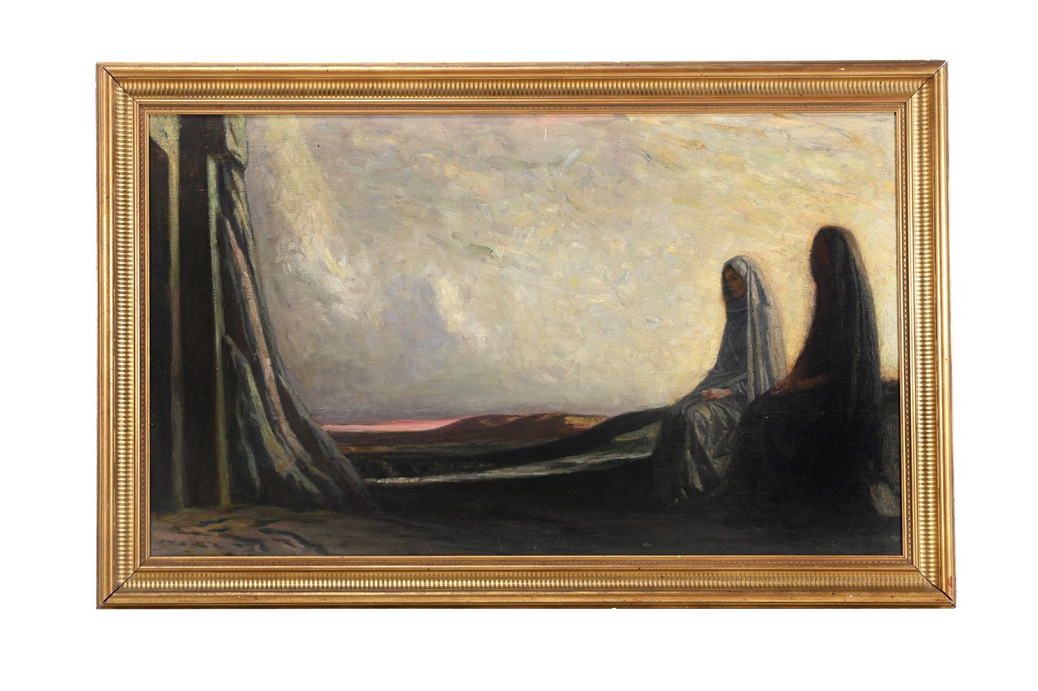 ROBERT ANNING BELL (BRITISH 1863-1933), TWO VEILED WOMEN IN A LANDSCAPE - Image 2 of 3