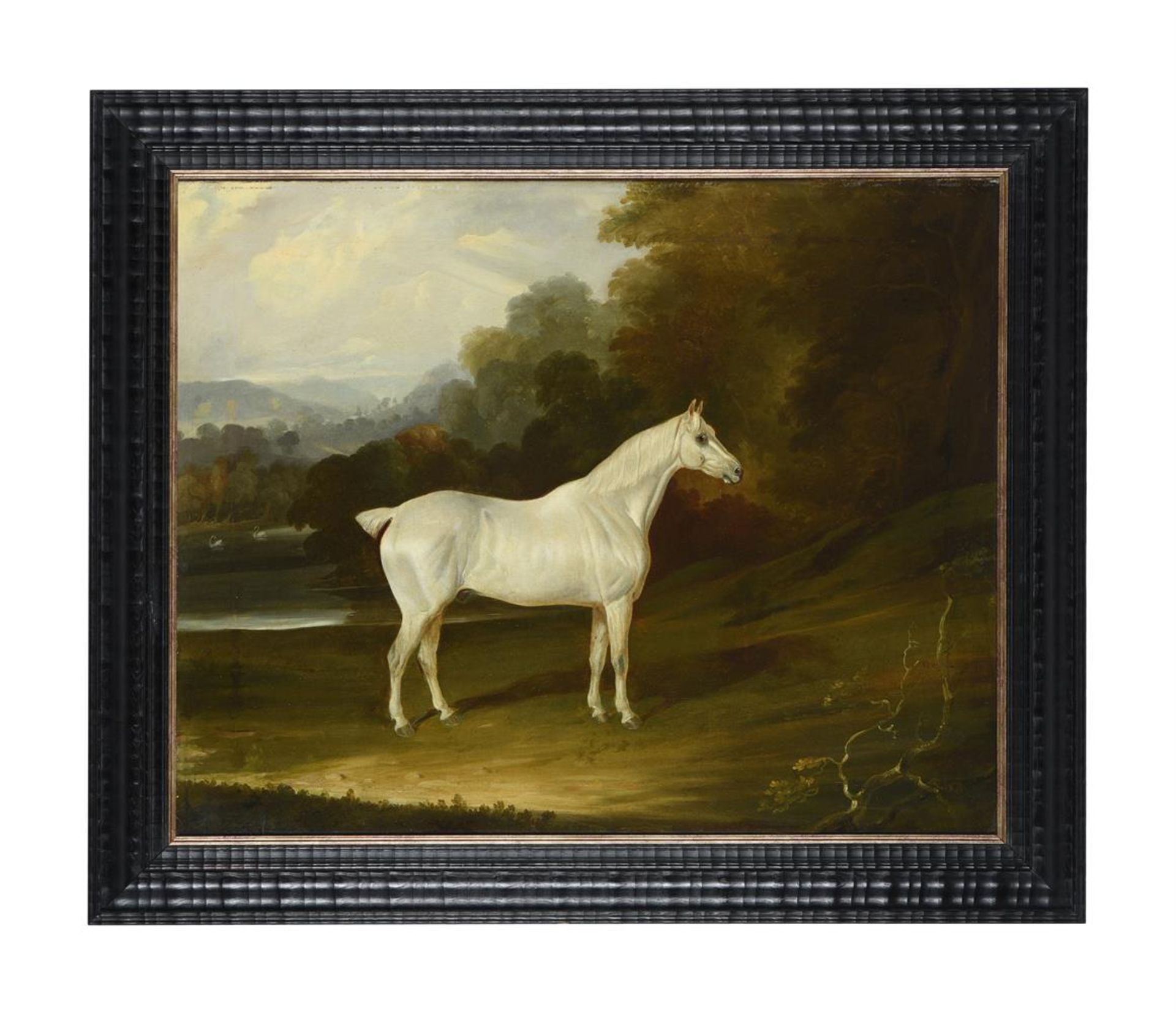 ATTRIBUTED TO GEORGE GARRARD (BRITISH 1760-1826), A GREY HUNTER IN A LANDSCAPE - Image 2 of 3