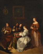 AFTER CASPAR NETCHER, FIGURES IN AN INTERIOR