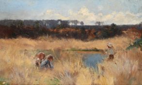 HECTOR CAFFIERI (BRITISH 1847-1932), AN AFTERNOON AT THE POND