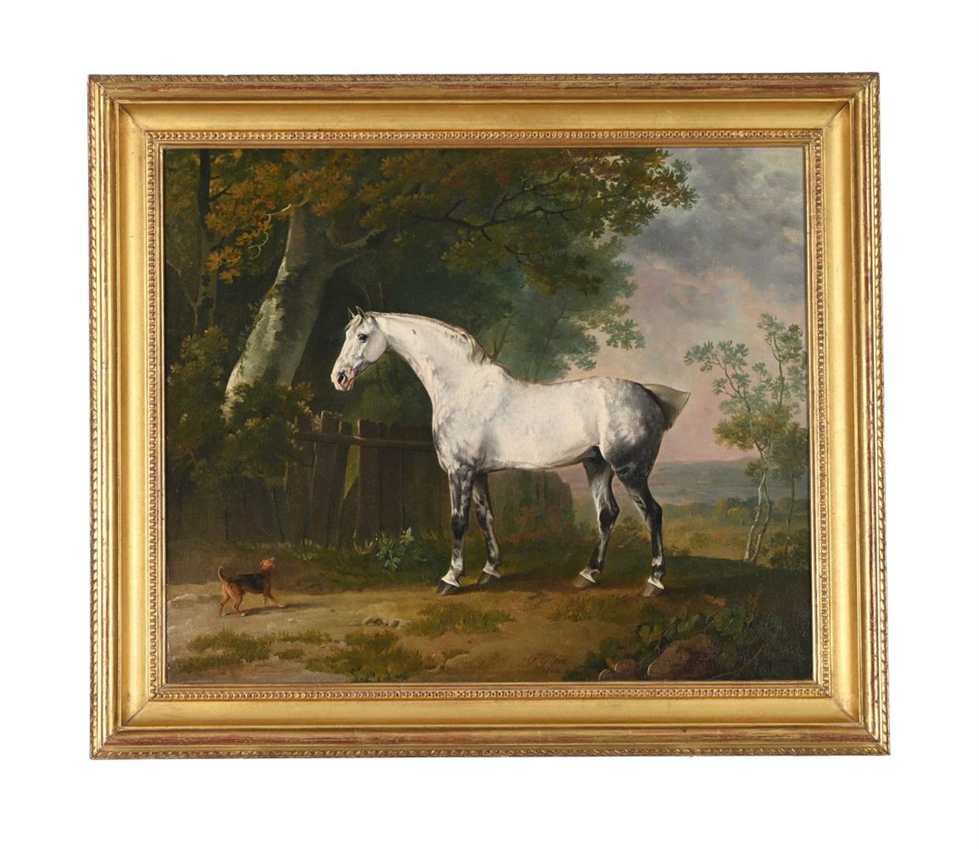 SAWREY GILPIN (BRITISH 1733-1807), A GREY HORSE AND A DOG IN A LANDSCAPE - Image 2 of 3