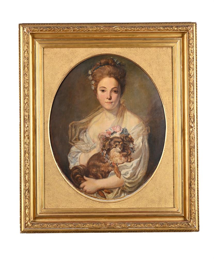 MARIE FELIX HIPPOLYTE LUCAS (FRENCH 1854-1925), PORTRAIT OF A YOUNG LADY HOLDING A DOG - Image 2 of 3