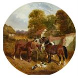 JOHN FREDERICK HERRING JUNIOR (BRITISH 1815-1907), HORSES AND DUCKS IN A FARMYARD