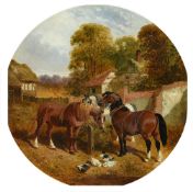 JOHN FREDERICK HERRING JUNIOR (BRITISH 1815-1907), HORSES AND DUCKS IN A FARMYARD